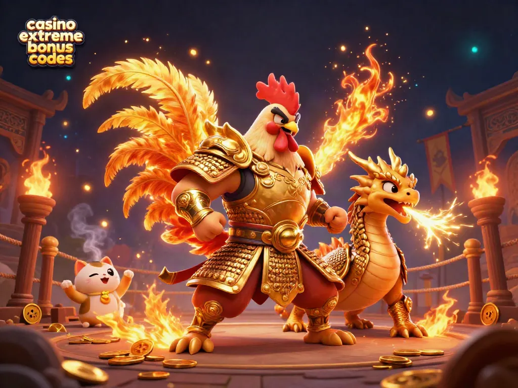 Engage with casino extreme bonus codes for epic wins, featuring cartoon warriors and dynamic 3D gambling elements.