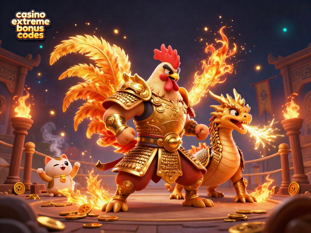 Engage with casino extreme bonus codes for epic wins, featuring cartoon warriors and dynamic 3D gambling elements.