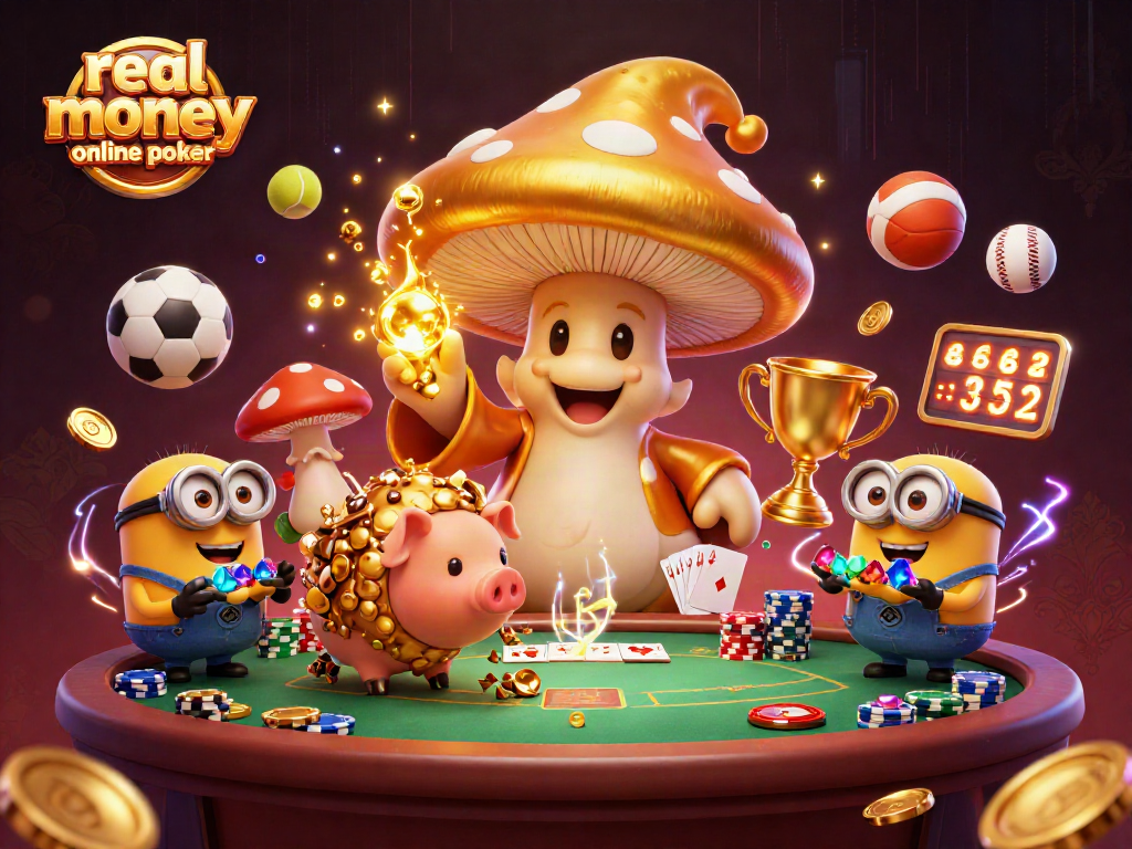 Experience real money online poker with an exciting scene featuring magical elements and poker gameplay.
