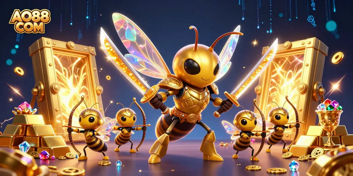 Experience exciting gaming adventures at AO88 COM with golden treasures, dynamic characters, and vibrant atmosphere.