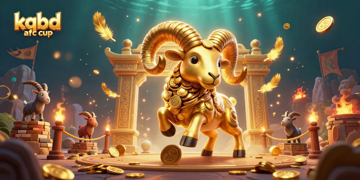 Engage with the kqbd afc cup in a vibrant scene depicting a golden ram charging through a betting arena filled with dynamic game elements.