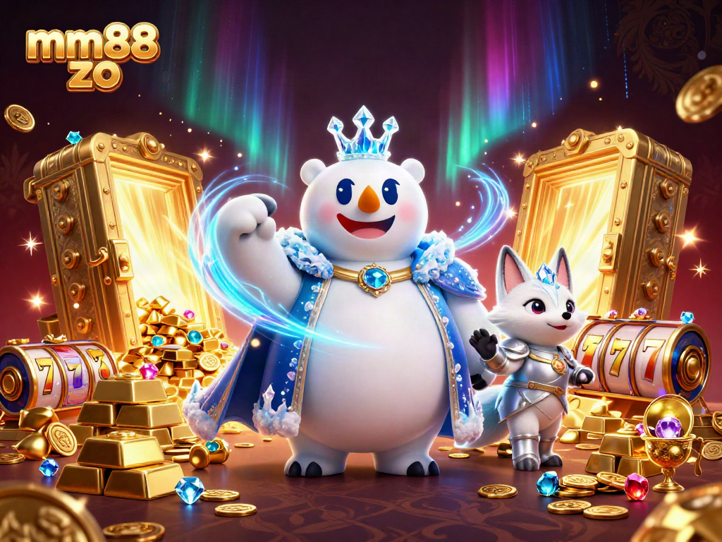Spin the reels with mm88 zo's vibrant casino illustration featuring royal characters and treasure.