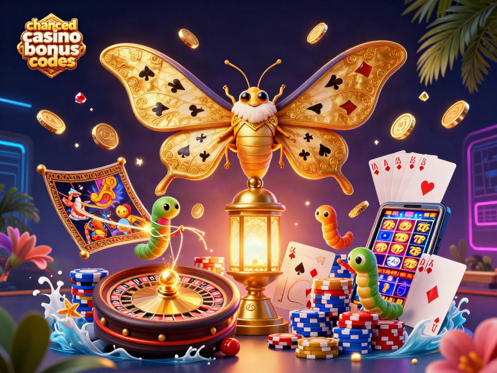 Engage with chanced casino bonus codes in a vibrant 3D casino scenario featuring gold coins and jackpot excitement.