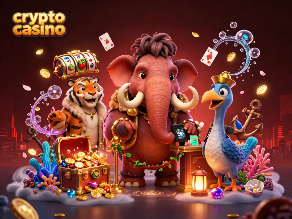 Experience a thrilling crypto casino atmosphere with vibrant characters and dynamic gaming elements.
