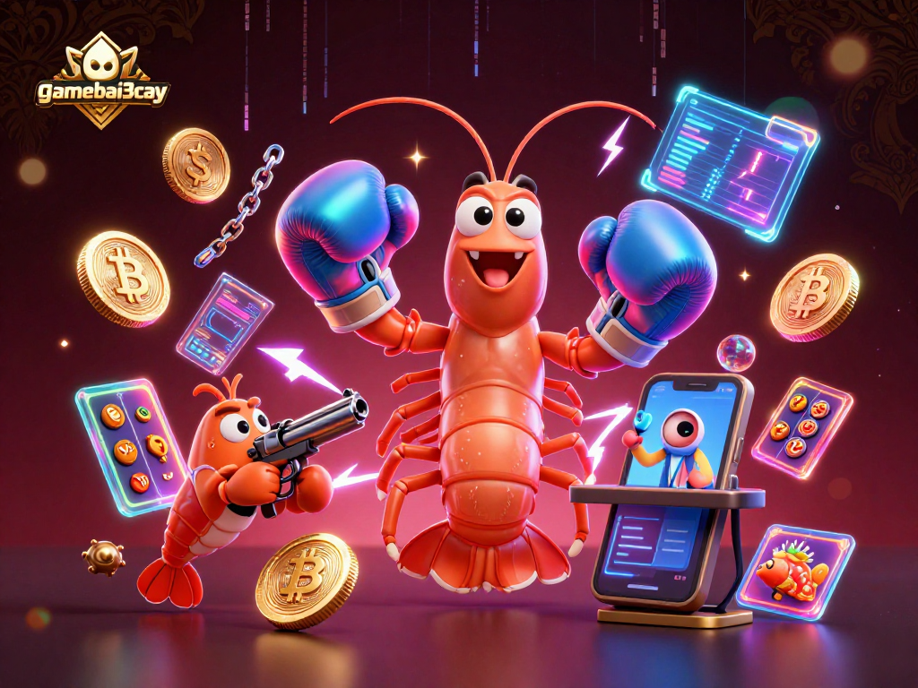 Experience gamebai3cay thrills with dynamic crypto-themed underwater casino scene featuring vibrant characters.