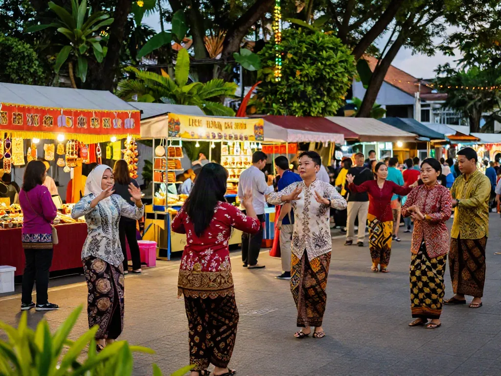 Community members celebrating Nyonya4D culture in vibrant traditional attire during a festival.