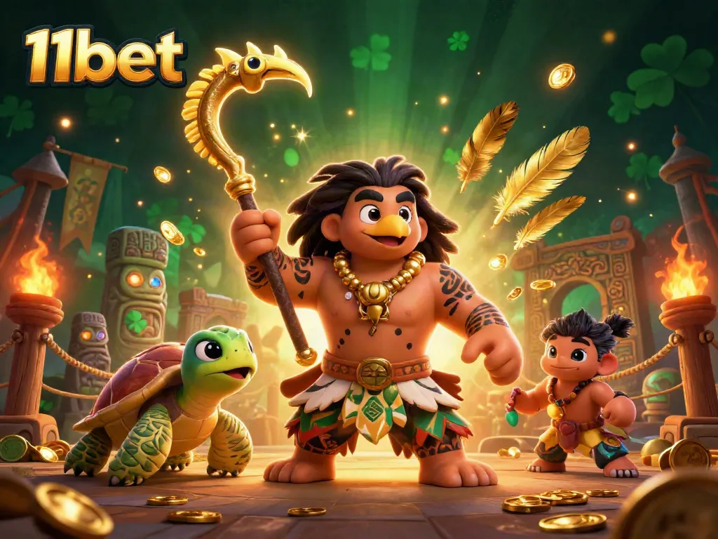Experience thrilling 11bet action with vibrant 3D characters in a dynamic casino scene full of golden elements.