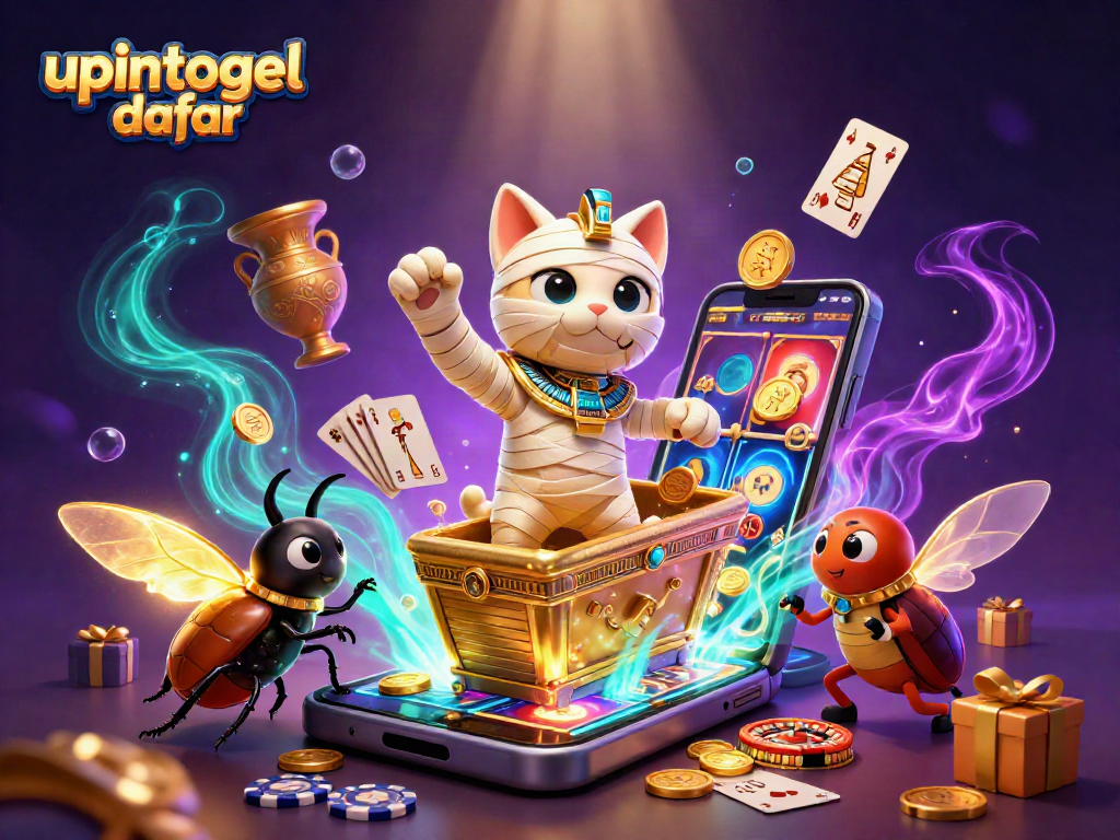 Gambarlah pengalaman seru bermain di upintogel daftar dengan kucing mummy 3D dan simbol slot berkilau.