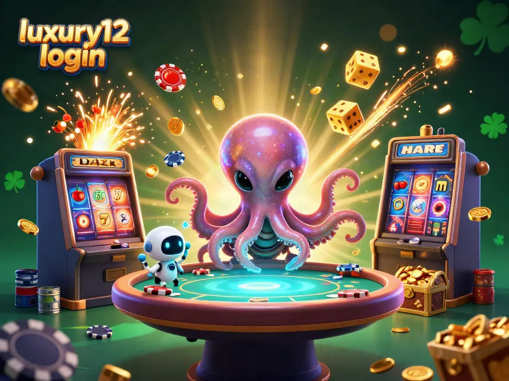 Engage with the vibrant luxury12 login scene featuring an alien octopus at a floating poker table.