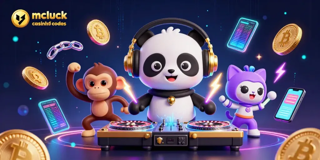 Engage with mcluck casino bonus codes through vibrant characters and dynamic blockchain elements.