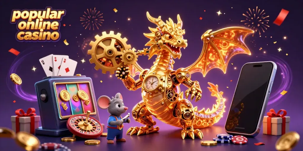 Experience the thrill of a popular online casino with a golden dragon and engaging gaming elements.