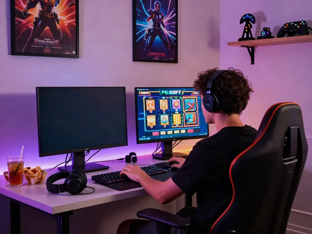 Engaging slot gacor thailand gaming setup with vibrant visuals and snacks.