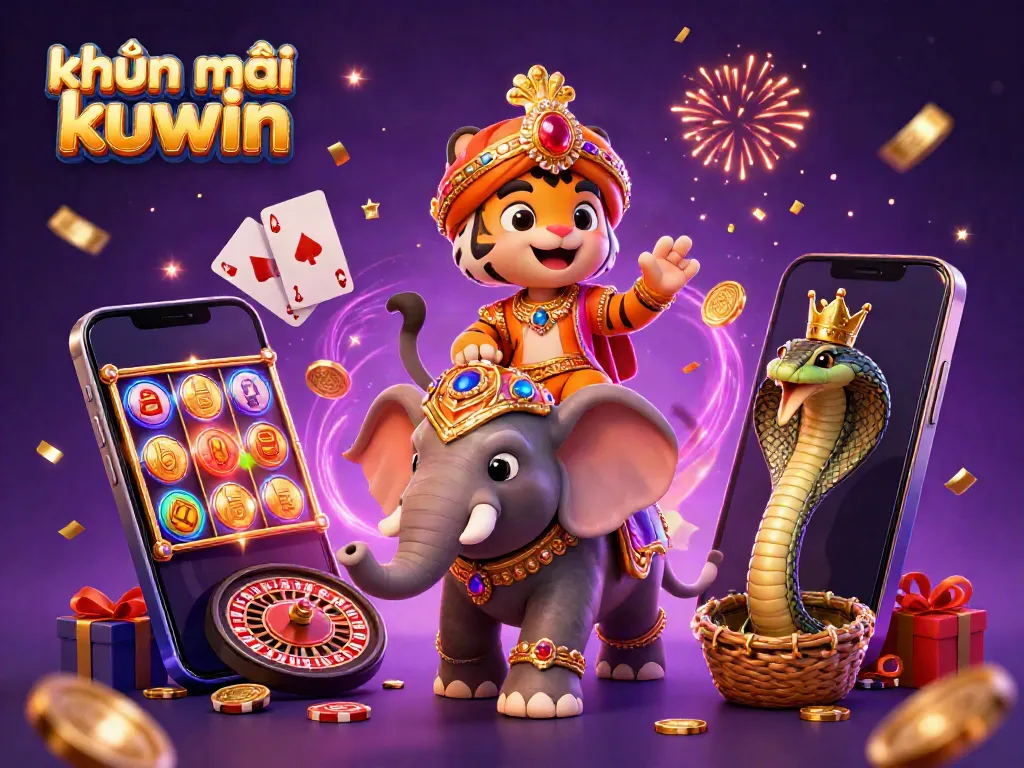 Experience khuyến mãi kuwin with vibrant 3D illustration of casino adventures, featuring unique characters and game elements.