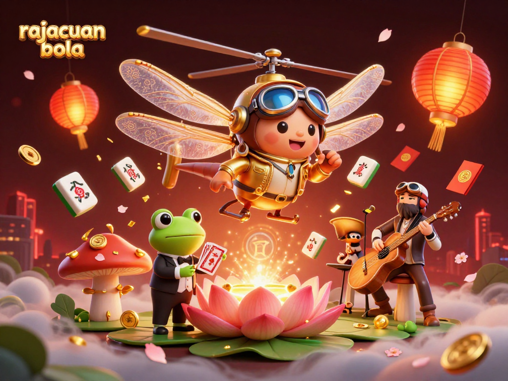 Experience thrilling games with rajacuan bola at an animated lily pad casino showcasing vibrant characters.