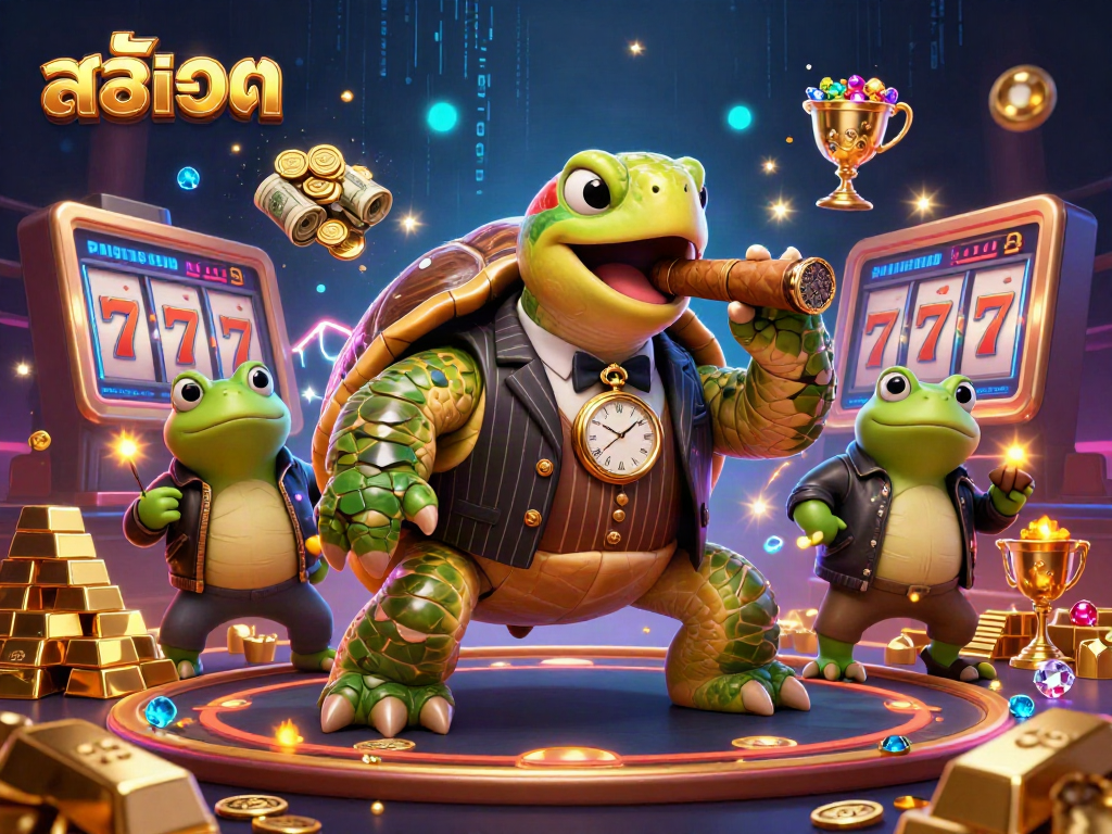 Experience thrilling สล็อต action with a mobster turtle and bullfrog enforcers amidst gold and jewels