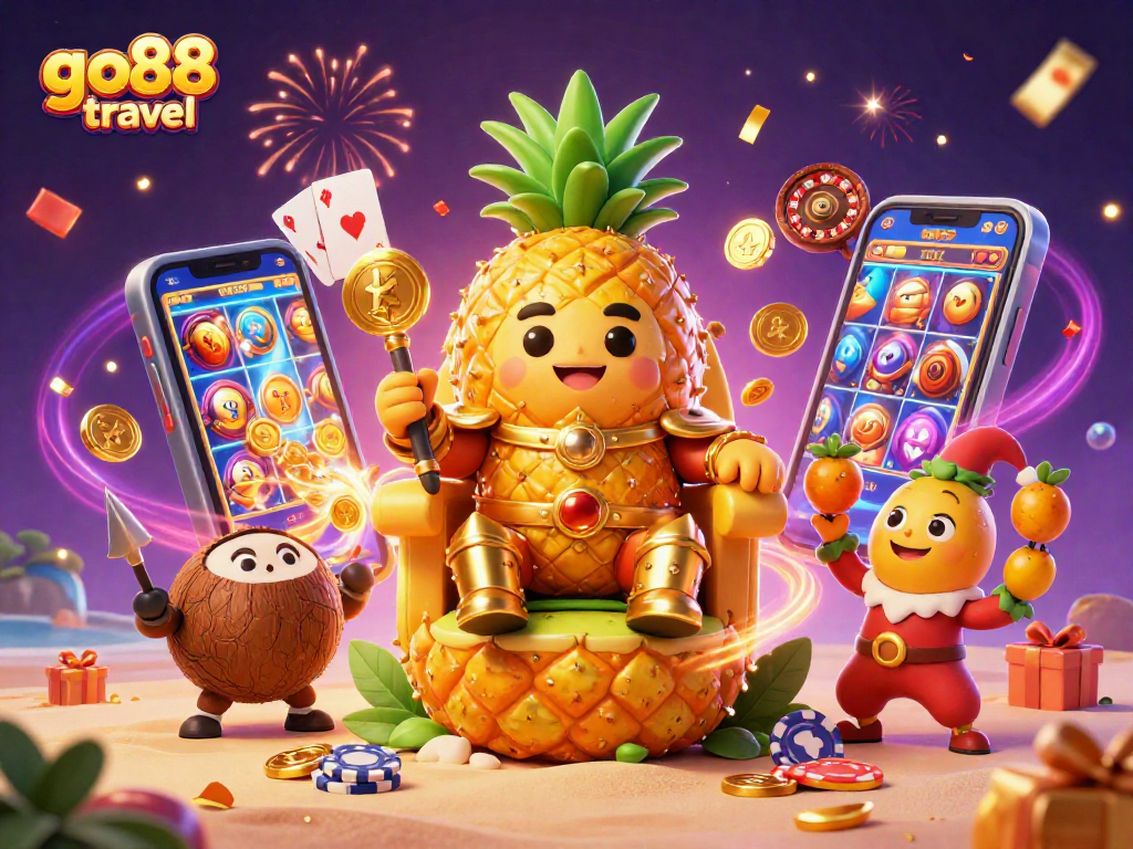 Experience go88 travel with vibrant casino elements and engaging characters in a festive scene.