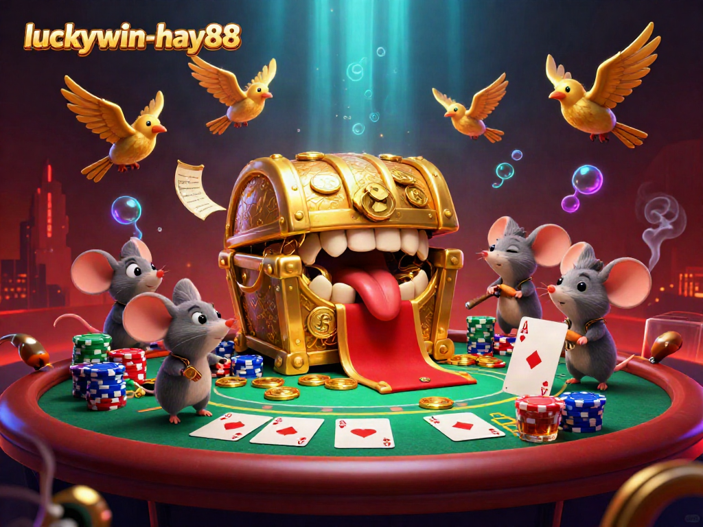 Experience wealth with luckywin-hay88 at a magical casino scene filled with treasures and dynamic characters.