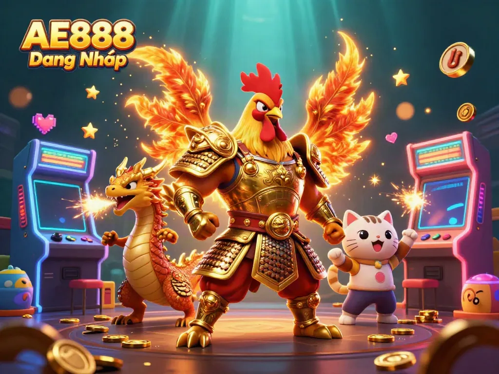 Engage in thrilling gaming action with AE888 Đăng Nhập, featuring a samurai rooster, dragon hatchling, and more!