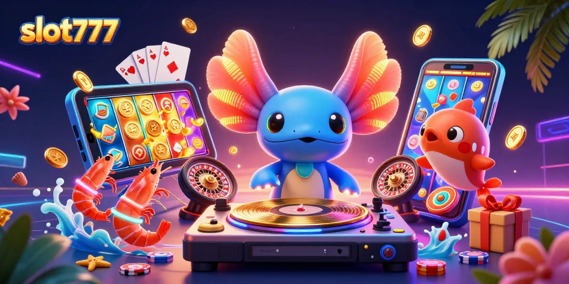 Menangkan slot777 dengan permainan slot menarik yang dikelilingi karakter ceria di dunia kasino virtual.